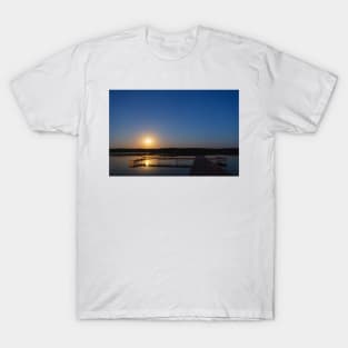 Evening landscape of moon rise over calm lake T-Shirt